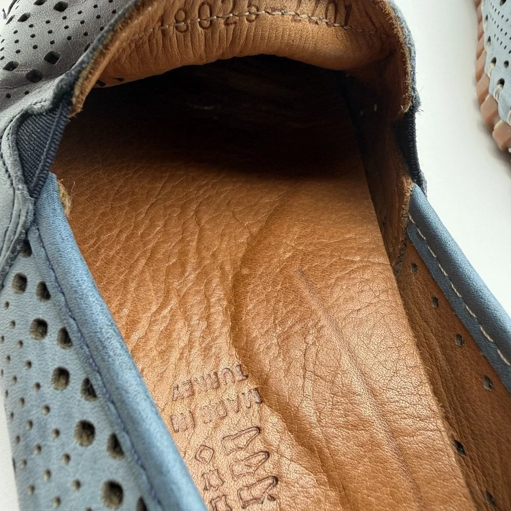 Spring Step Fusaro Leather Slip-On Comfort Shoes Eyelets Blue EU 39 / US 8.5